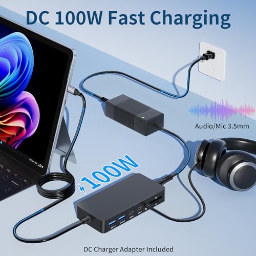 Surface Thunderbolt 4 Docking Station, 12-in-1 Surface Pro Dock with Dual 4K@60Hz HDMI & VGA, Triple Monitor Display Adapter for Microsoft Surface Pro 12/11/10/9/8/7/X, Laptop 7/6/5, Go, Book