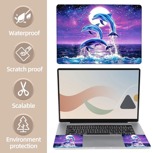 Universal Laptop Skin Sticker for 12/13/14/15.6 Inch Laptops, Reusable Vinyl Laptop Decal Cover, Waterproof Scratch Resistant Notebook Skin with 2 Wrist Pads,Cute Blue Dolphin - color: Cute Blue Dolphin