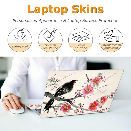 Universal Laptop Skin Sticker with 2 Wrist Pad Decals, 3-Piece Removable Vinyl Laptop Cover, Plum Blossom Waterproof Anti-Scratch, Easy-Trim Fit for 13.3" 14" 15.6" Laptops - color: Plum Blossom