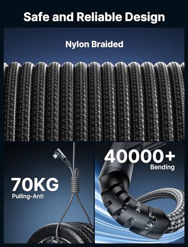 JSAUX 3-in-1 USB-C Cable 2-Pack 10FT, 100W Right-Angle Fast Charging, Grey | Right-Angle Braided Cables with USB-A Adapter, 2 x 10 ft, for iPhone 17/16/15, Galaxy S26/S25/S24, iPad, MacBook, Steam Deck - color: Grey, size: 10FT