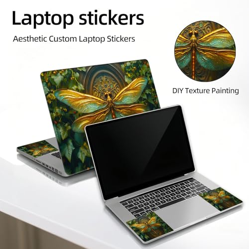 Universal Laptop Skin Sticker Decal, 12"-15.6" Aesthetic Vinyl Wrap, Golden Dragonfly Art Waterproof Notebook Cover Art Protector for MacBook HP Dell Lenovo, Fits 13" 14" 15" 15.6" - color: Golden Dragonfly Art