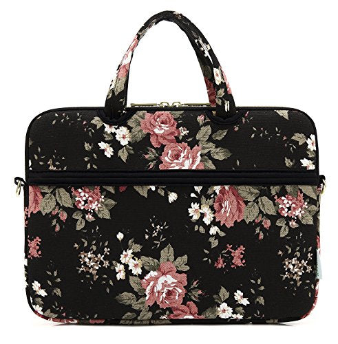 Black C Rose Patten water resistant Laptop Shoulder Messenger Bag Case Sleeve for 15 Inch 15.6 Inch Laptop,Laptop Briefcase - color: Black C Rose, size: 15-15.6 Inch