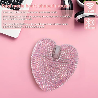 elec Space Wireless Bluetooth Mouse, Rechargeable Silent and Stylish Heart-Shaped Mouse for Laptop, PC - 10m Range (Pink) - color: pink