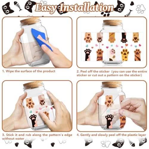 UV DTF Cup Wraps Transfer Stickers Cute Cats Pattern, 10 Sheets Waterproof Custom Vinyl Transfer Sticker 16oz Coffee Glass Cup Tumbler Bottle Mug Decals for Men Women | Waterproof UV DTF Stickers, Custom Vinyl Decals for 16oz Coffee Cups Tumblers Bottles