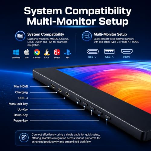 14" Laptop Screen Extender, Triple Monitor for 13.6"–17.3" Laptops | FHD 1080P IPS, One-Cable Connection for 3 Screens, Portable, Compatible with Windows and Mac, Fits 13.6"–17.3" Laptops - size: 14"