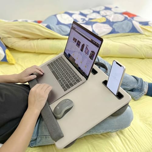 Lap Desk Home Office Lap Desk Portable Laptop Desk for Left Right - Handers with Whole Mouse Pad Wrist Pad Dual Cushion Phone Tablet Slots Fits Up to 17 Inch Laptops - color: Light Grey