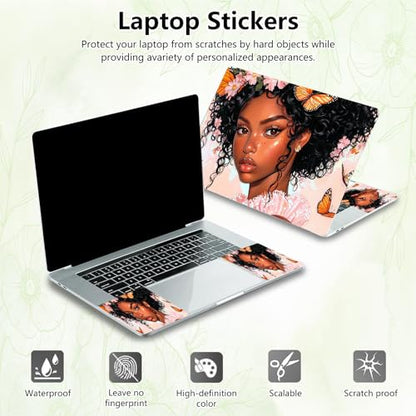 Laptop Skin Sticker Decal, Universal Reusable Vinyl Laptop Cover for 12" 13" 13.3" 14" 15" 15.4" 15.6" Notebook PC, Reusable Waterproof Scratch-Resistant with 2 Wrist Pads,American Butterfly Girls - color: American Butterfly Girls