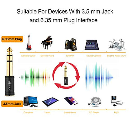 Tisino 3.5mm to 1/4 Stereo Adapter, 1/8 inch Female to 1/4 inch Male Aux Jack Converter Headphone Adapter - Black, 1PCS | 1/8" to 1/4" Headphone Jack Converter for Amp, Mixer, Guitar, Gold-Plated TRS Stereo Aux Adapter Audio Plug - size: Adapter 1 PCS