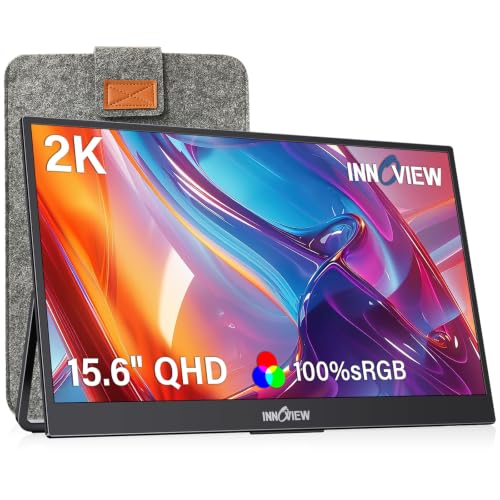 InnoView 2K Portable Monitor 15.6" QHD 100% sRGB, Built-in 180° Adjustable Stand Travel Monitor USB C Standard HDMI Ultra-Slim Portable Monitor for Laptop MacBook Phone PS5 Xbox Switch - color: Ink black
