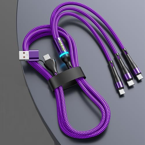 IHAO Multi Connectors Fast Charging Cable 6 Combinations in One Cable USB A/Type C to USBC/Micro USB Cord Flexible Nylon Braided Compatible with Most of Electric Device-39 Inches Purple - color: 6 Combinations Purple