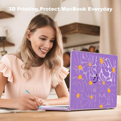 Teryeefi for MacBook Air 13 inch Case 2025-2022 Release M4 M3 M2 Chip Fit Model A3240/A3113/A2681, PC Protective Case with Keyboard Cover Trackpad Film, Purple Flowers 134 - color: Purple Flowers 134