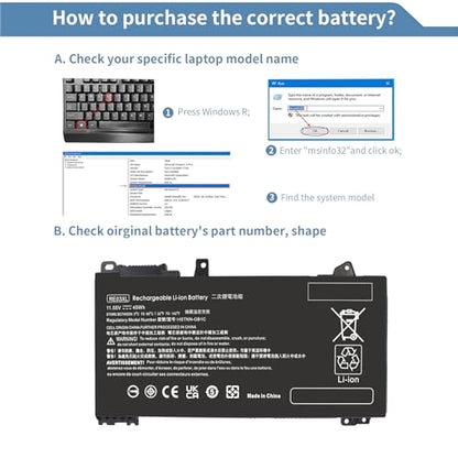 RE03XL L32656-005 Laptop Battery for HP ProBook 430 440 445 450 G6 G7 455 455R 445R G6, ZHAN 66 Pro 14 G2 G3, Pro 15 G2 HSTNN-OB1C HSTNN-UB7R HSTNN-DB9A L32656-002 L32407-AC1 L32407-2B1 L32407-541 - size: 7.25 x 4 x 0.25 inches RE03XL BATTERY