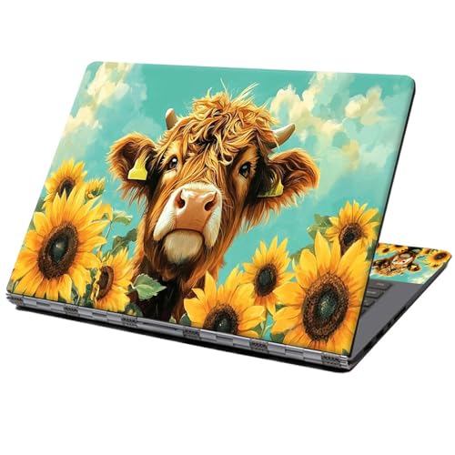 Laptop Skin Sticker Decal 12" 13" 13.3" 14" 15" 15.6",Waterproof Scratch Resistant Vinyl,Reusable Easy to Apply,for MacBook HP Dell Notebooks Netbooks Laptop,2 Wrist Pads,Cute Highland Cow - color: Cute Highland Cow