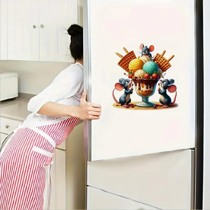 Cute Mouse Stealing Ice Cream PVC Vinyl Car Decals Stickers Waterproof Self-Adhesive Decals for Cars, Laptops, Trucks, Motorcycles Wall Window Luggage Scratch Cover Door Decor Sticker