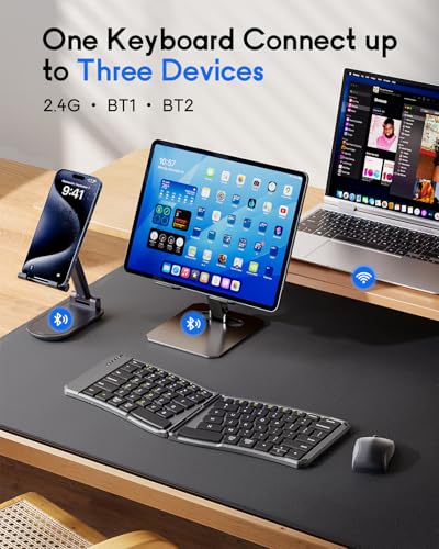 MoKo Ergonomic Foldable Keyboard, Split Portable Folding Bluetooth Keyboard | Ultra Slim for Business Travel, Rechargeable Wireless Keyboard, for iOS/Android/Windows Tablet PC Smartphone