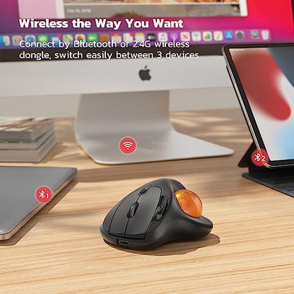 Nulea M501 Wireless Trackball Mouse Ergonomic Thumb Control, 4 DPI Levels | Rechargeable rollerball mouse with Bluetooth USB receiver,3 device use,smooth tracking,compatible with PC Mac Windows-Orange - color: H-DOrange