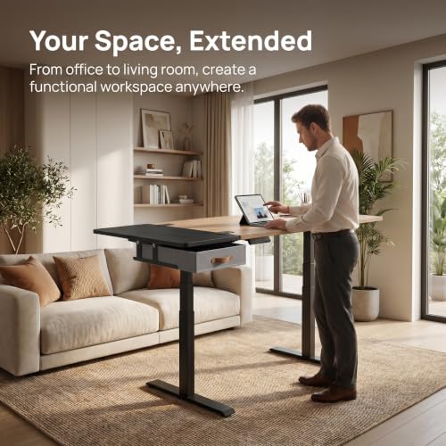 Desk Extender Tray with Drawer, 24 x 12 in, Clamp On Desk Shelf, Black | Extension Table Extender, Keyboard Tray Arm Rest, Front or Side Mount, 55 lbs, Home Office Gaming
