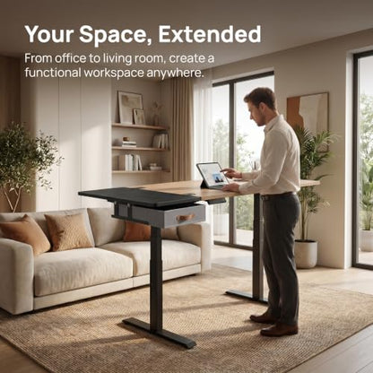 Desk Extender Tray with Drawer, 24 x 12 in, Clamp On Desk Shelf, Black | Extension Table Extender, Keyboard Tray Arm Rest, Front or Side Mount, 55 lbs, Home Office Gaming