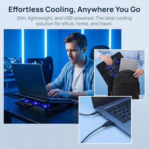 SHERCHPRY 15.6 Inch Laptop Cooling Pad with Quiet Fan, Adjustable Laptop Stand with USB Powered Cooler, Portable Notebook Cooling Stand for Office Home Desk Use Black