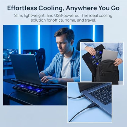 SHERCHPRY 15.6 Inch Laptop Cooling Pad with Quiet Fan, Adjustable Laptop Stand with USB Powered Cooler, Portable Notebook Cooling Stand for Office Home Desk Use Black
