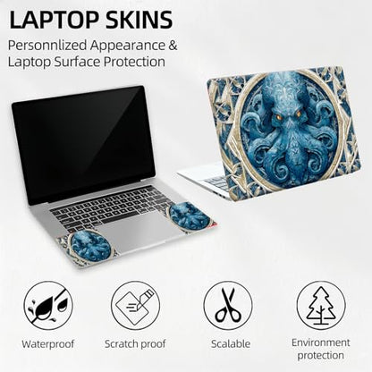 Blue Kraken Octopus Medallion Nautical Universal Laptop Skin Sticker 3PCS,Protective Decal Trim-to-Fit 11.6" 13.3" 14" 15.6" Laptop Vinyl Cover,Removable Anti-Scratch Computer Decal Protector - color: Blue Kraken Octopus Medallion Nautical
