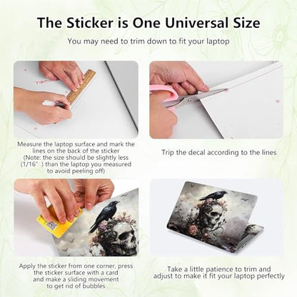 Laptop Skin Sticker Decal, Universal Reusable Vinyl Laptop Cover for 12" 13" 13.3" 14" 15" 15.4" 15.6" Notebook PC, Waterproof Scratch-Resistant with 2 Wrist Pads, Easy to Apply & Remove,Crow Skull - color: Crow Skull
