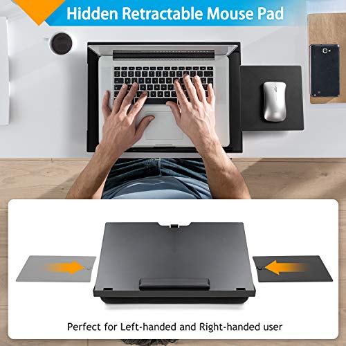 Lap Desk - Lap Desk for Laptop w/ Mouse Pad, Computer Lap Desk w/ Dual Cushions, Laptop Stand for Car 6 Adjustable Angles, Fits Up to 15.6" Laptops, Lap Writing & Drawing Board for Sofa & Bed