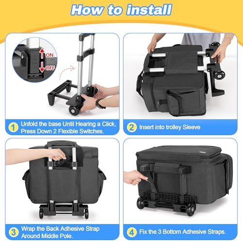 Teamoy Rolling Scrapbook Tote, Craft Bag with Detachable Wheels, Black | Scrapbook Storage Bag with Bottom Wooden Pad, 2 detachable zipper pouches, Shoulder Straps for Paper, Ablum - color: Black