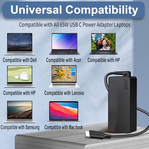 65W USB C Laptop Charger Replacement for Lenovo Thinkpad/Yoga/ Chromebook Laptop Computer, Thinkpad T14 T15 T16 E14 E15 Type C Laptop Charger Fast Charging