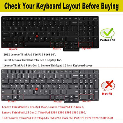 Keyboard Cover for Lenovo ThinkPad E16 L16 P16 P16v T16 P16s (Gen 3/Gen 2/Gen 1) 16 inch, Thinkpad L15 Gen 4/3 15.6 inch (Not Fit Thinkpad Z16,L15 Gen 2/1) -Clear - color: Clear