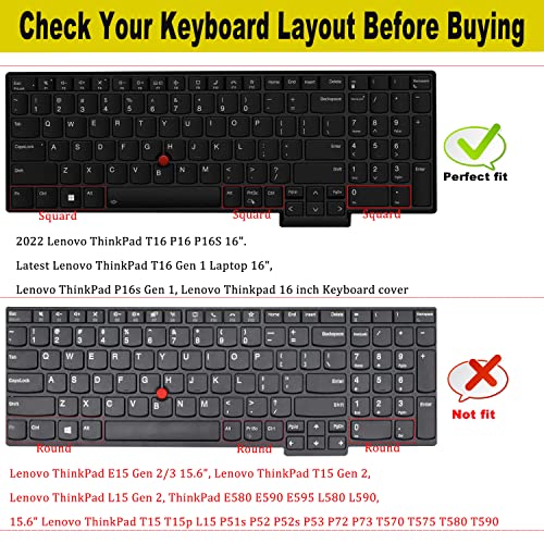 Keyboard Cover for Lenovo ThinkPad E16 L16 P16 P16v (Gen 2/Gen 1) / T16 P16s (Gen 3/Gen 2/Gen 1) 16 inch, Thinkpad L15 Gen 4/3 15.6 inch(Not Fit Thinkpad Z16, L15 Gen 2/1)-Black - color: Black