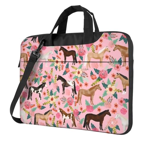 Laptop Sleeve Laptop Shoulder Messenger Bag Briefcase Bag Case Sleeve Carrying Case For Notebook - color: Horses Floral Pink, size: 15.6 inch