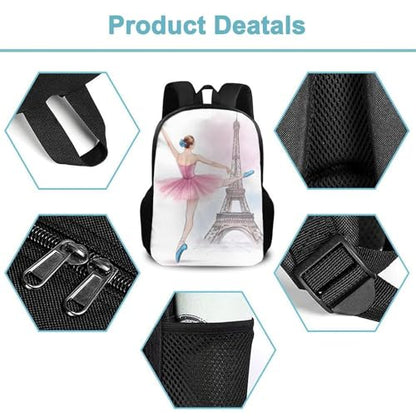 Waterproof College Gym Backpack Lightweight Travel Day Pack Carry On Backpack For Women Men Ballet Dancer Ballerina Eiffel Tower - color: Color563
