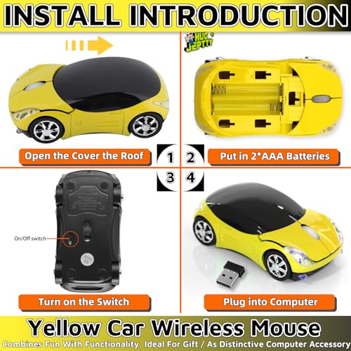 Yellow Wireless Mouse，1600DPI 2.4G with USB Reciver Car Mouse for Computer Wireless Computer Mouse Wireless Cute Wireless Mouse for Laptop Tablet for Mac OS Windows （Yellow） - color: Yellow