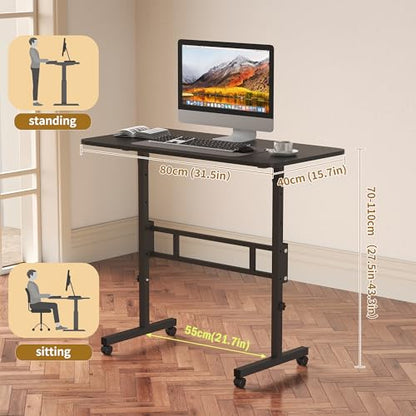 Panana Small Standing Desk Adjustable Height, Mobile Rolling Stand Up Desk with Wheels, 32 Inch Portable Rolling Desks Computer Office Workstations Walking Pad (Black) - color: Black