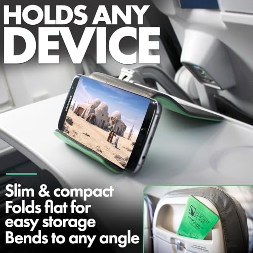 Foldable Airplane Phone Holder, Travel Phone Stand, Green | Use this flexible phone stand on a desk, bed, treadmill, office, kitchen counter, car headrest, or airplane seat back - color: Green, size: Large
