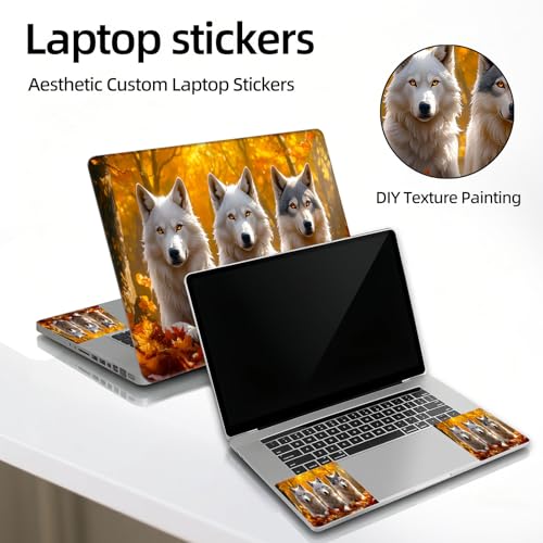 Universal Laptop Skin Sticker Decal, 12"-15.6" Aesthetic Vinyl Wrap, Autumn Wolves Waterproof Notebook Cover Art Protector for MacBook HP Dell Lenovo, Fits 13" 14" 15" 15.6" - color: Autumn Wolves