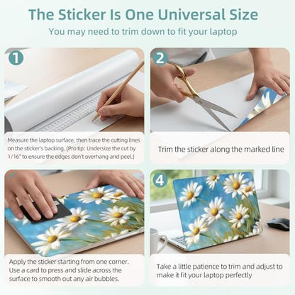Universal Laptop Skin Decal, 3-Piece Vinyl Protector for 12 13 14 15.6" Notebook, Waterproof Anti-Scratch, Easy Trim & Bubble-Free Finish, Field of White Daisies - color: Field of White Daisies
