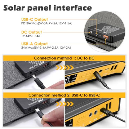 JIYHF Portable Power Station 99.9Wh with Foldable Solar Panel 30W, Laptop Charger & Backup Power with 65W USB-C PD, 100W AC Outlet, 12V DC Output, LED Light for Camping, Home Backup, Emergency, RV - style: P100 Orange+30W