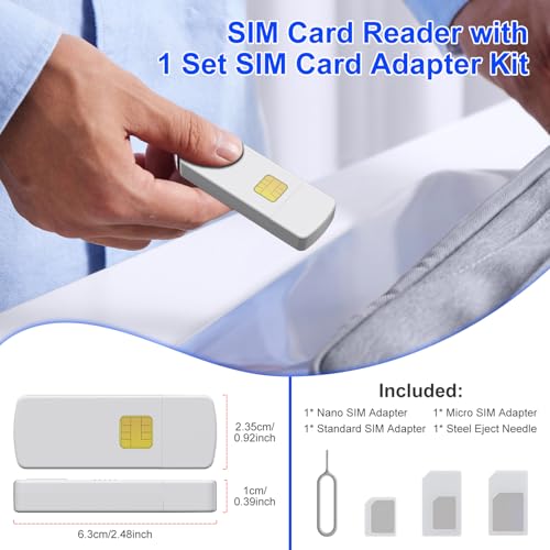 SIM Card Adapter Reader - Sim Card Adapter Kit, Micro, Nano, Standard Sim Card Readers with Eject Pin - USB to S im Card Reader Edit and Read Messages/Contacts, Plug & Play for Windows Computer Laptop