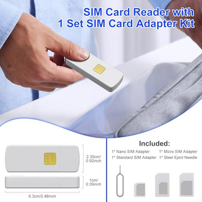 SIM Card Adapter Reader - Sim Card Adapter Kit, Micro, Nano, Standard Sim Card Readers with Eject Pin - USB to S im Card Reader Edit and Read Messages/Contacts, Plug & Play for Windows Computer Laptop