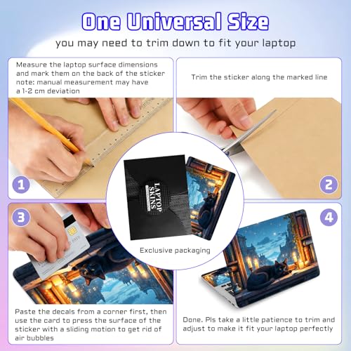 Universal Laptop Skin Sticker Decal, Compatible with MacBook HP Dell Lenovo 12"-15.6", Reusable Vinyl Notebook Cover 3PCS Set, High-Recognition Film-Cozy Black Cat Starry Night City - color: Cozy Black Cat Starry Night City