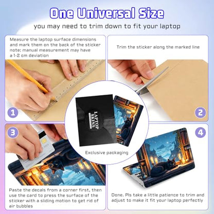 Universal Laptop Skin Sticker Decal, Compatible with MacBook HP Dell Lenovo 12"-15.6", Reusable Vinyl Notebook Cover 3PCS Set, High-Recognition Film-Cozy Black Cat Starry Night City - color: Cozy Black Cat Starry Night City