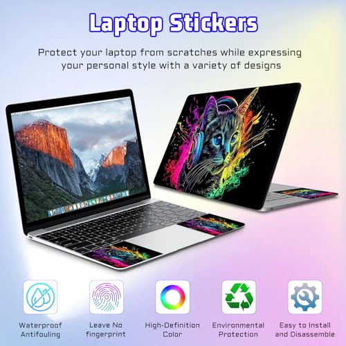 Universal Laptop Skin Sticker Decal, Compatible with MacBook HP Dell Lenovo 12"-15.6", Reusable Vinyl Notebook Cover 3PCS Set, High-Recognition Film-Colorful Cat with Headphone - color: Colorful Cat with Headphone