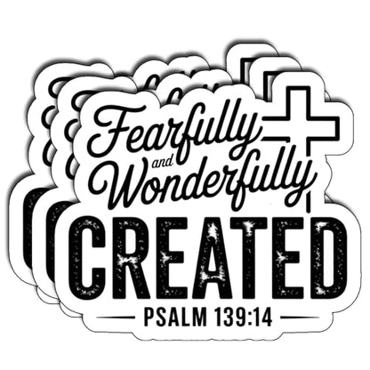 (3Pcs) Fearfully and Wonderfully Created Stickers Christian Inspirational Bible Verse Quote Religious Scripture Prayer Gifts Waterproof Vinyl Decal Kindle Water Bottle Bumper Hat Phone Laptop Size 3" - color: Fearfully and Wonderfully Created