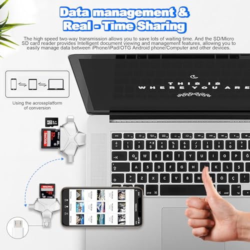 SD/Micro SD Card Reader for iPhone/iPad/Android/Mac/Computer/Camera, 4 in 1 Triangle Portable Memory Card Reader, Compatible with TF Cards&Trail Camera Viewer, Plug and Play, No App Required - color: Silver