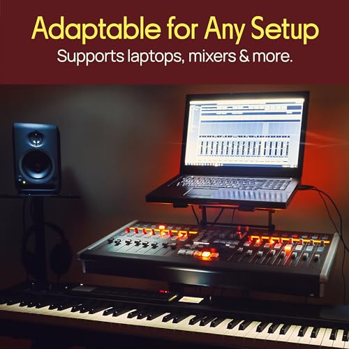 Pyle Portable Dual Laptop Stand - Standing Table with Adjustable Height, Ergonomic Design & Anti-Slip Prongs for DJ Mixer, Sound Equipment, Workstation, Gaming & Home Use - PLPTS38, Black