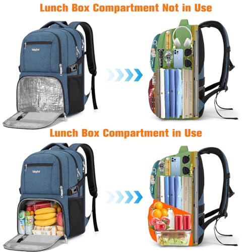 Insulated Lunch Backpack Fit 17" Laptop with Cooler Compartment | 2 In 1 Work Backpack with Lunch Box, Lunch Compartment, Water-Resistant, Lightweight, College Couputer Bag, Men & Women - color: Blue