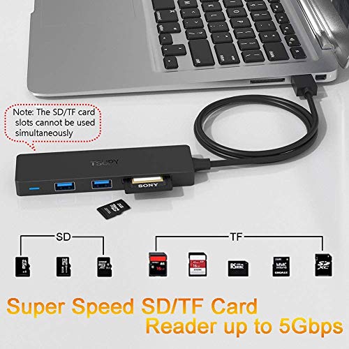 USB Hub 3.0 Splitter, TSUPY USB 3.0 Hub Multi USB Adapter Port Expander with 4ft Cable, SD/TF Card Reader & 3 USB 3.0 Ports Compatible for PC, Laptops, Surface Pro, MacBook, iMac Pro - size: 4 FT