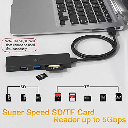 USB Hub 3.0 Splitter, TSUPY USB 3.0 Hub Multi USB Adapter Port Expander with 4ft Cable, SD/TF Card Reader & 3 USB 3.0 Ports Compatible for PC, Laptops, Surface Pro, MacBook, iMac Pro - size: 4 FT